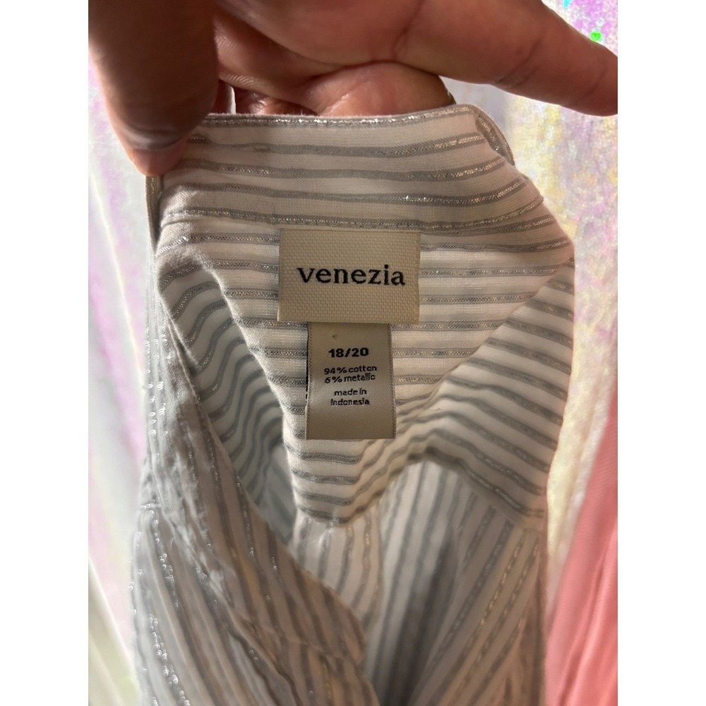 Venezia Women Plus Size 18/20 Striped Metallic Pleated Tunic Blouse Boho Y2K - Picture 4 of 4